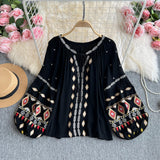Maxbell Embroidery Blouse for Women Trendy Ethnic Shirt for Daily Wear Street Black