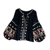 Maxbell Embroidery Blouse for Women Trendy Ethnic Shirt for Daily Wear Street Black