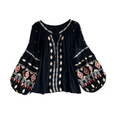 Maxbell Embroidery Blouse for Women Trendy Ethnic Shirt for Daily Wear Street Black