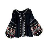 Maxbell Embroidery Blouse for Women Trendy Ethnic Shirt for Daily Wear Street Black