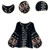 Maxbell Embroidery Blouse for Women Trendy Ethnic Shirt for Daily Wear Street Black