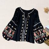 Maxbell Embroidery Blouse for Women Trendy Ethnic Shirt for Daily Wear Street Black