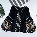 Maxbell Embroidery Blouse for Women Trendy Ethnic Shirt for Daily Wear Street Black