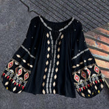 Maxbell Embroidery Blouse for Women Trendy Ethnic Shirt for Daily Wear Street Black
