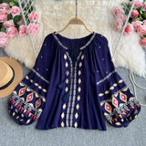 Maxbell Embroidery Blouse for Women Trendy Ethnic Shirt for Daily Wear Street Blue