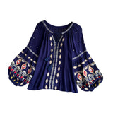 Maxbell Embroidery Blouse for Women Trendy Ethnic Shirt for Daily Wear Street Blue