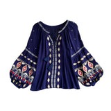 Maxbell Embroidery Blouse for Women Trendy Ethnic Shirt for Daily Wear Street Blue