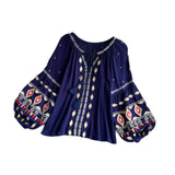 Maxbell Embroidery Blouse for Women Trendy Ethnic Shirt for Daily Wear Street Blue