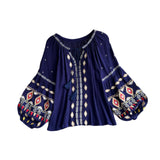 Maxbell Embroidery Blouse for Women Trendy Ethnic Shirt for Daily Wear Street Blue