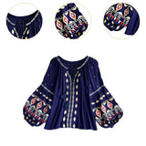 Maxbell Embroidery Blouse for Women Trendy Ethnic Shirt for Daily Wear Street Blue