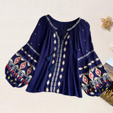 Maxbell Embroidery Blouse for Women Trendy Ethnic Shirt for Daily Wear Street Blue