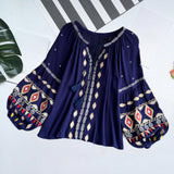 Maxbell Embroidery Blouse for Women Trendy Ethnic Shirt for Daily Wear Street Blue