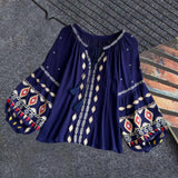 Maxbell Embroidery Blouse for Women Trendy Ethnic Shirt for Daily Wear Street Blue