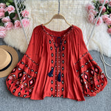 Maxbell Embroidery Blouse for Women Trendy Ethnic Shirt for Daily Wear Street Orange Red