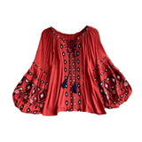 Maxbell Embroidery Blouse for Women Trendy Ethnic Shirt for Daily Wear Street Orange Red