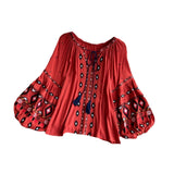 Maxbell Embroidery Blouse for Women Trendy Ethnic Shirt for Daily Wear Street Orange Red