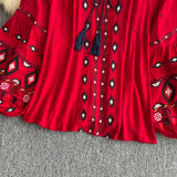 Maxbell Embroidery Blouse for Women Trendy Ethnic Shirt for Daily Wear Street Orange Red