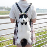 Maxbell Cute Puppy Shaped Backpack Soft Puppy Doll Bag for Pet Lovers Children Teens Black Bow