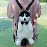 Maxbell Cute Puppy Shaped Backpack Soft Puppy Doll Bag for Pet Lovers Children Teens Black Bow