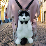 Maxbell Cute Puppy Shaped Backpack Soft Puppy Doll Bag for Pet Lovers Children Teens Black Bow