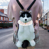 Maxbell Cute Puppy Shaped Backpack Soft Puppy Doll Bag for Pet Lovers Children Teens Pink Plaid Scraf