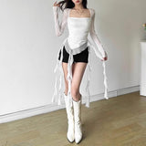 Maxbell Women's Y2K Long Sleeve T Shirt Classic Streetwear for Wedding Dating Gothic S White
