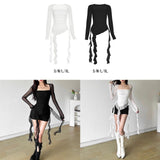 Maxbell Women's Y2K Long Sleeve T Shirt Classic Streetwear for Wedding Dating Gothic S White