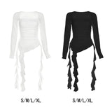 Maxbell Women's Y2K Long Sleeve T Shirt Classic Streetwear for Wedding Dating Gothic S White
