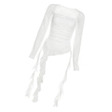 Maxbell Women's Y2K Long Sleeve T Shirt Classic Streetwear for Wedding Dating Gothic L White