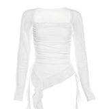 Maxbell Women's Y2K Long Sleeve T Shirt Classic Streetwear for Wedding Dating Gothic L White