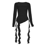 Maxbell Women's Y2K Long Sleeve T Shirt Classic Streetwear for Wedding Dating Gothic M Black