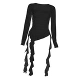 Maxbell Women's Y2K Long Sleeve T Shirt Classic Streetwear for Wedding Dating Gothic L Black