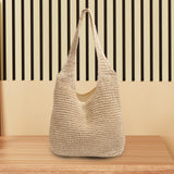 Maxbell Handwoven Beach Tote Bag for Women Lady for Commuting Vacation Birthday Gift Beige White