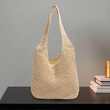 Maxbell Handwoven Beach Tote Bag for Women Lady for Commuting Vacation Birthday Gift Beige White