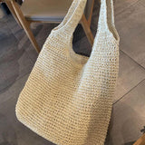 Maxbell Handwoven Beach Tote Bag for Women Lady for Commuting Vacation Birthday Gift Beige White