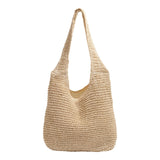 Maxbell Handwoven Beach Tote Bag for Women Lady for Commuting Vacation Birthday Gift Beige White