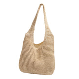 Maxbell Handwoven Beach Tote Bag for Women Lady for Commuting Vacation Birthday Gift Beige White