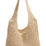 Maxbell Handwoven Beach Tote Bag for Women Lady for Commuting Vacation Birthday Gift Beige White