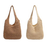 Maxbell Handwoven Beach Tote Bag for Women Lady for Commuting Vacation Birthday Gift Beige White