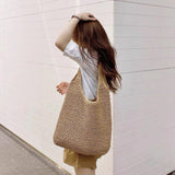 Maxbell Handwoven Beach Tote Bag for Women Lady for Commuting Vacation Birthday Gift Brown
