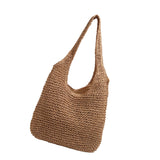 Maxbell Handwoven Beach Tote Bag for Women Lady for Commuting Vacation Birthday Gift Brown