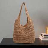 Maxbell Handwoven Beach Tote Bag for Women Lady for Commuting Vacation Birthday Gift Brown