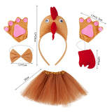 Maxbell Chicken Costume with Tie Tail Gloves Accessories for Holiday Halloween Girls Brown