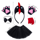Maxbell Chicken Costume with Tie Tail Gloves Accessories for Holiday Halloween Girls Black