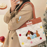 Maxbell Women Embroidered Tote Bag Unique Nylon Mother Gift for Work Travel Holidays White