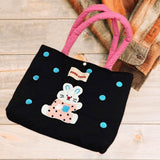 Maxbell Women Embroidered Tote Bag Unique Nylon Mother Gift for Work Travel Holidays Black