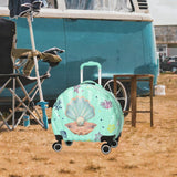 Maxbell Kids Luggage Compact Gift Cartoon Aluminum Handle Sturdy Hard Shell Suitcase Green