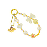 Maxbell Beaded Phone Charm with Metal Hook Pendant Cartoon Lovely for Women Wristlet Yellow
