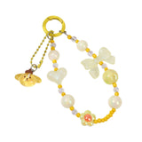 Maxbell Beaded Phone Charm with Metal Hook Pendant Cartoon Lovely for Women Wristlet Yellow