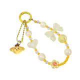 Maxbell Beaded Phone Charm with Metal Hook Pendant Cartoon Lovely for Women Wristlet Yellow